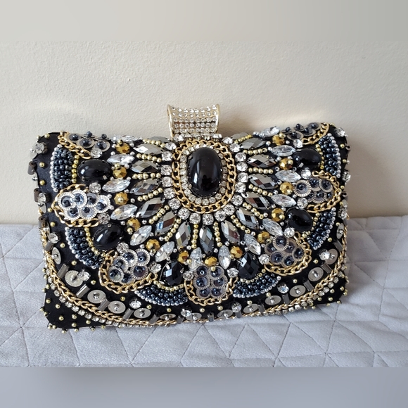 Vintage Handbags - Crystal Boho Chic Vintage, French Bohemian Clutch Bag